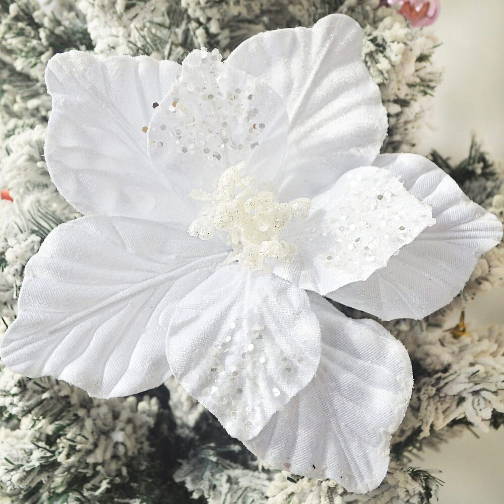 3379 Chunky Glitter Christmas Flowers Large Velvet Poinsettia Artificial